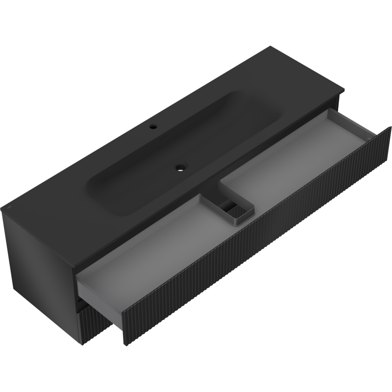Mexen Rivel Badezimmerschrank 160 cm mit Waschbecken Vela, 2 Schubladen, geriffelt, schwarz matt - 91A20-16047-2-BFF71-W23M71