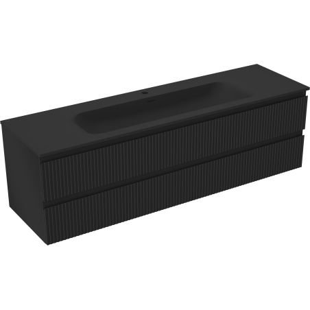 Mexen Rivel Badezimmerschrank 160 cm mit Waschbecken Vela, 2 Schubladen, geriffelt, schwarz matt - 91A20-16047-2-BFF71-W23M71
