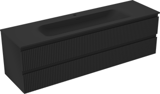 Mexen Rivel Badezimmerschrank 160 cm mit Waschbecken Vela, 2 Schubladen, geriffelt, schwarz matt - 91A20-16047-2-BFF71-W23M71