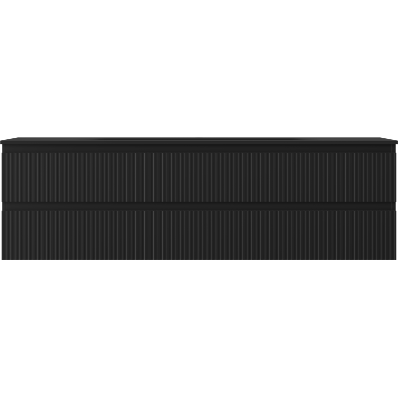 Mexen Rivel Badezimmerschrank 160 cm mit Waschbecken Vela, 2 Schubladen, geriffelt, schwarz matt - 91A20-16047-2-BFF71-W23M71
