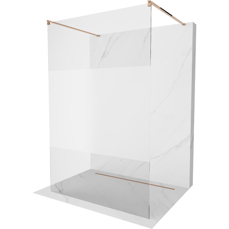Mexen Kioto freistehende Duschwand 100 x 200 cm, transparent/matt 8 mm, Roségold - 800-100-002-60-35