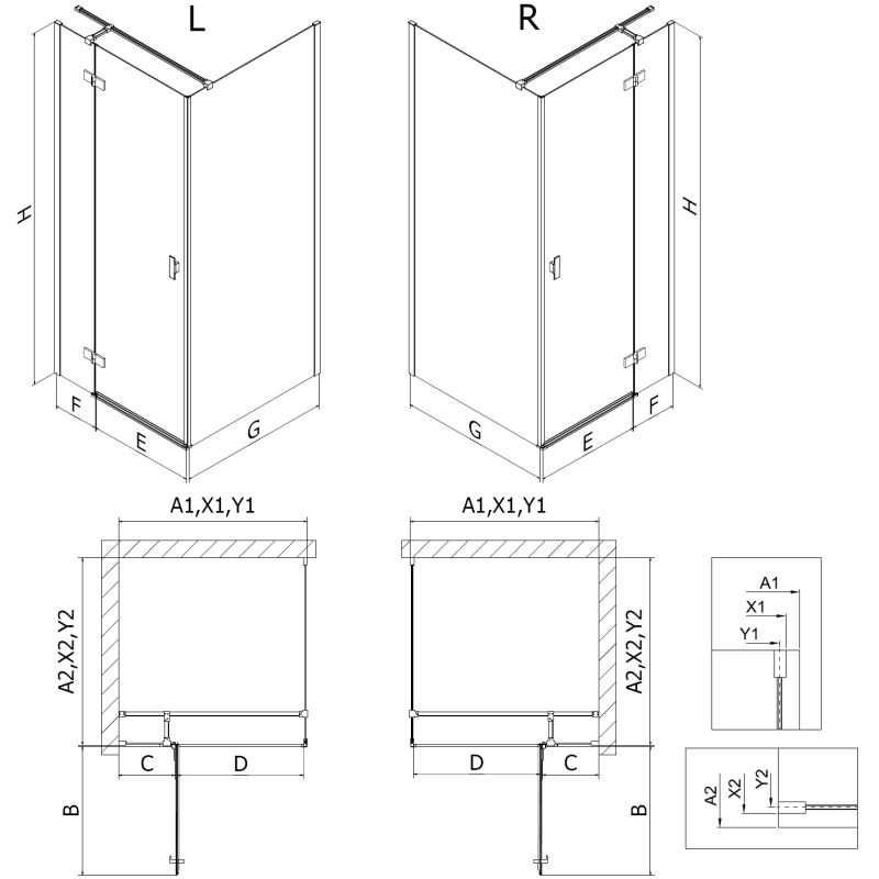 Mexen Mist-H T Duschkabine Anschlag rechts 85 x 90 cm, transparent, Chrom - 8A5T-085-090-01-00-P