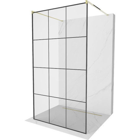 Mexen Kioto freistehende Duschwand 100 x 200 cm, schwarzes Gitter 8 mm, gold - 800-100-002-50-77