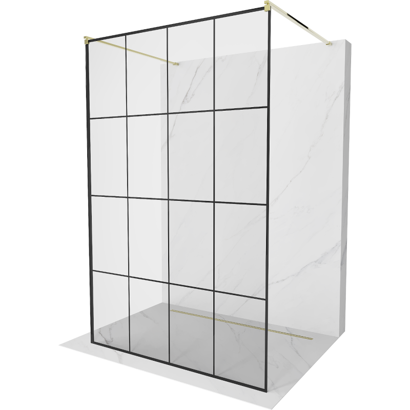 Mexen Kioto Freistehende Duschwand 130 x 200 cm, schwarzes Gitter 8 mm, gold - 800-130-002-50-77