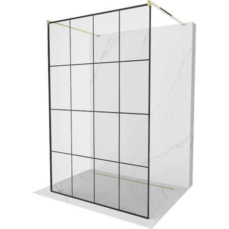 Mexen Kioto Freistehende Duschwand 130 x 200 cm, schwarzes Gitter 8 mm, gold - 800-130-002-50-77