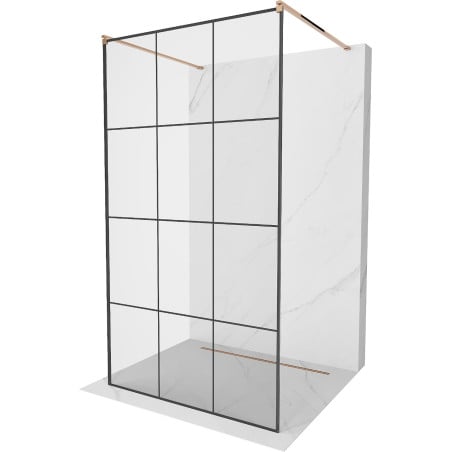 Mexen Kioto Freistehende Duschwand 110 x 200 cm, schwarzes Gitter 8 mm, Roségold - 800-110-002-60-77