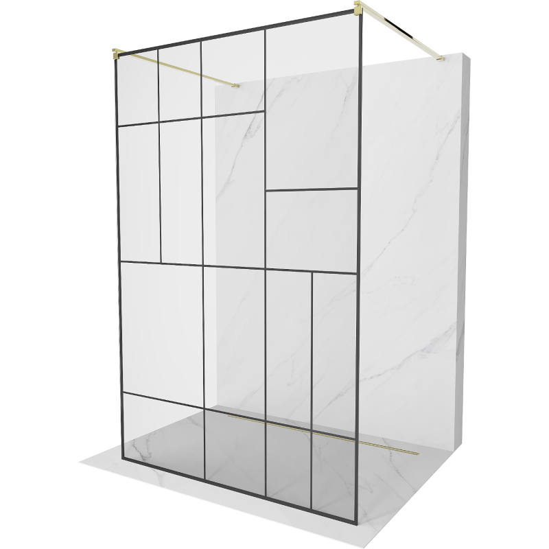 Mexen Kioto freistehende Duschwand 100 x 200 cm, schwarzes Muster 8 mm, gold - 800-100-002-50-78