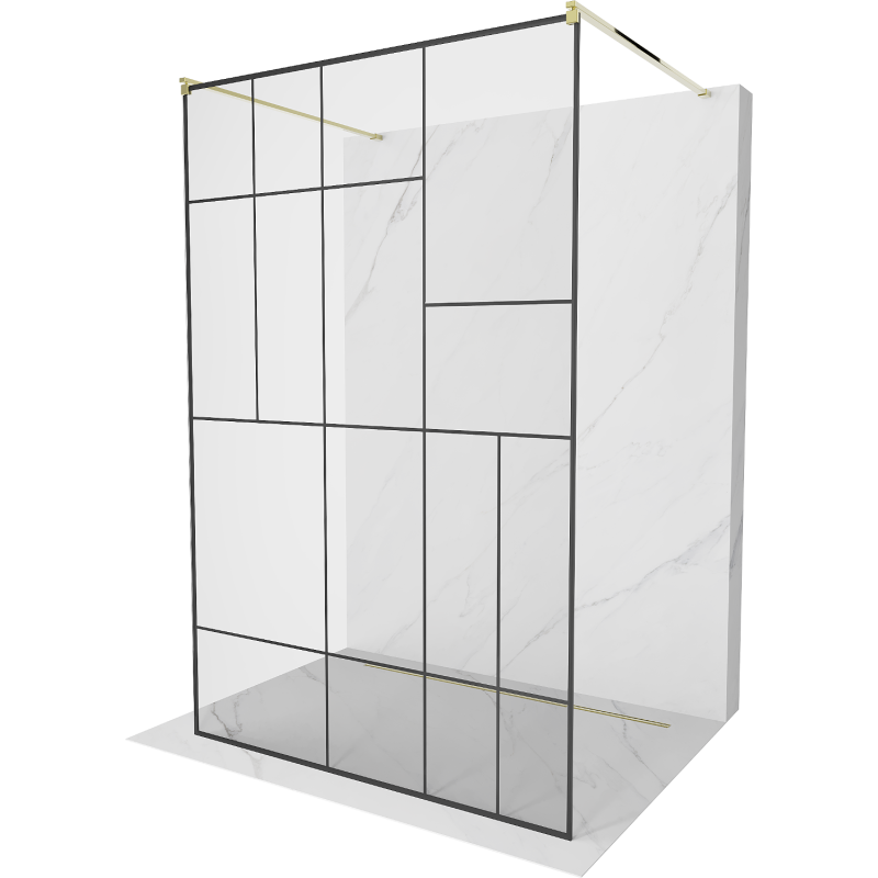 Mexen Kioto Freistehende Duschwand 100 x 200 cm, schwarzes Muster 8 mm, goldfarben - 800-100-002-50-78