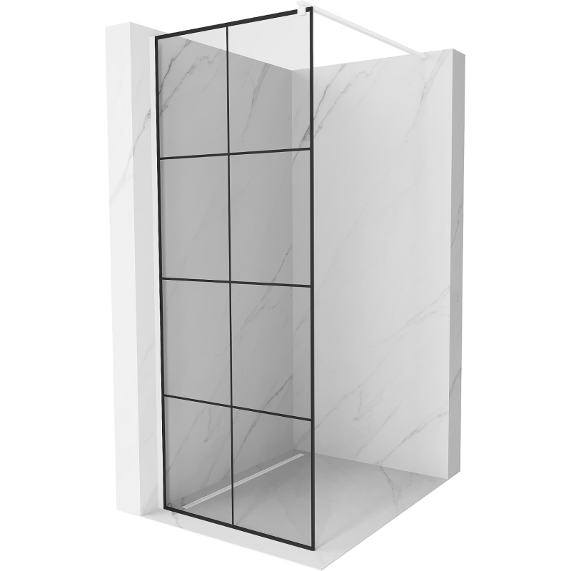 Mexen Kioto Duschwand Walk-in 70 x 200 cm, schwarzes Gitter 8 mm, weiß - 800-070-101-20-77
