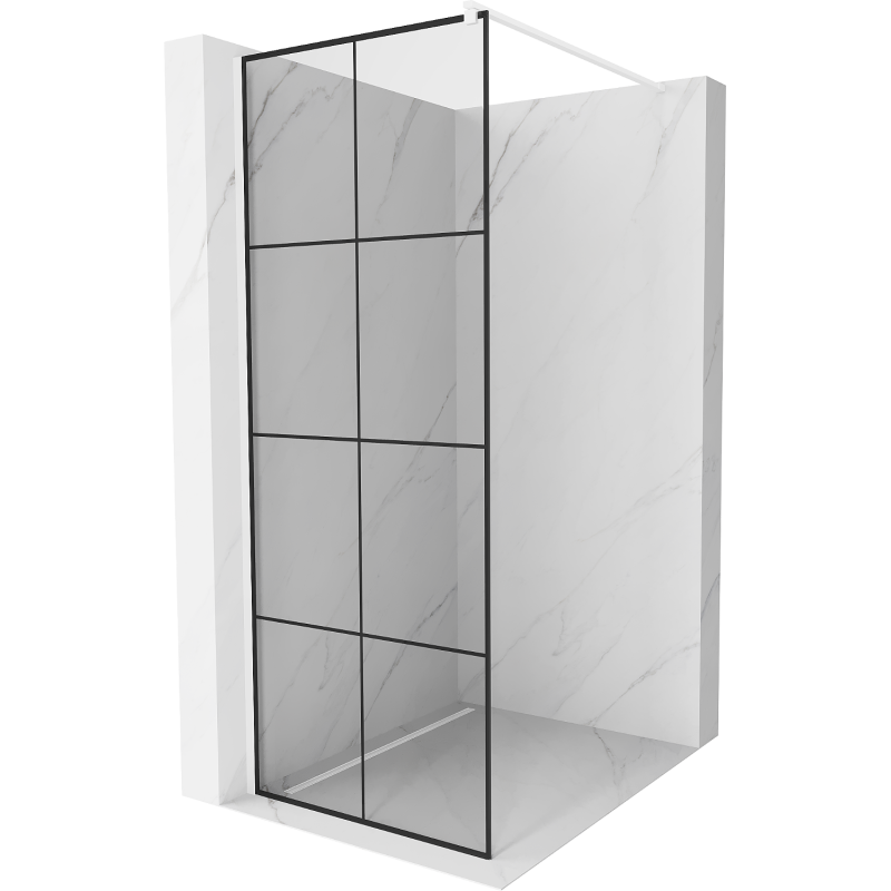 Mexen Kioto Duschwand Walk-in 80 x 200 cm, schwarzes Gitter 8 mm, weiß - 800-080-101-20-77