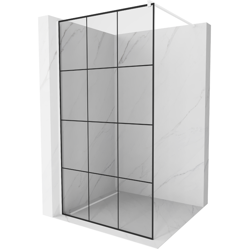 Mexen Kioto Duschwand Walk-in 120 x 200 cm, schwarzes Gitter 8 mm, weiß - 800-120-101-20-77