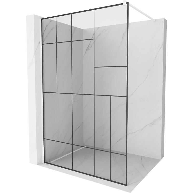 Mexen Kioto Duschwand Walk-in 110 x 200 cm, schwarzes Muster 8 mm, weiß - 800-110-101-20-78