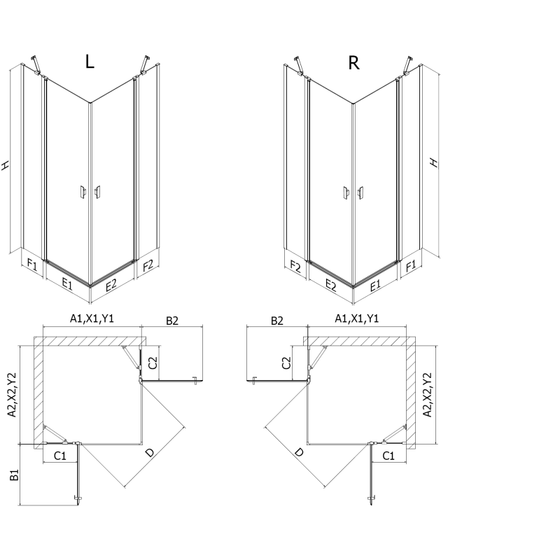 Mexen Mist Duo Duschkabine schwenkbar 100 x 70 cm, transparent, gebürstetes Gold - 8A4-100-070-55-00