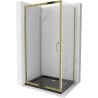 Mexen Apia Duschkabine Schiebetür 110 x 100 cm, transparent, gold + Duschwanne Flat, schwarz - 840-110-100-50-00-4070G