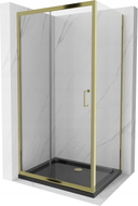 Mexen Apia Duschkabine Schiebetür 120 x 70 cm, transparent, gold + Duschwanne Flat, schwarz - 840-120-070-50-00-4070G