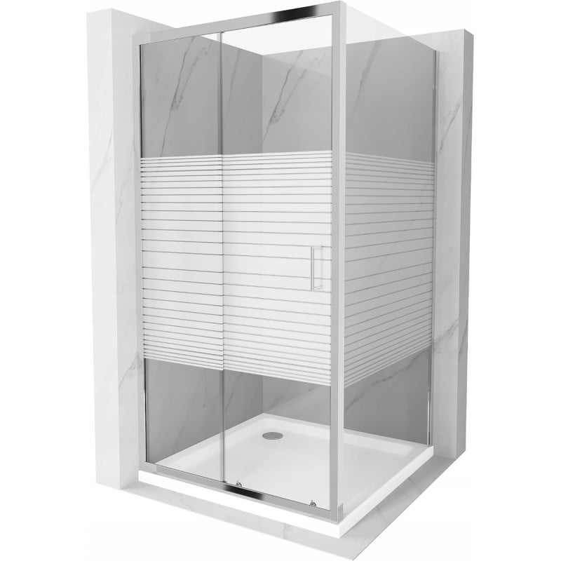 Mexen Apia Schiebeduschkabine 90 x 90 cm, weiße Streifen, Chrom + Flat Duschwanne - 840-090-090-01-20-4010