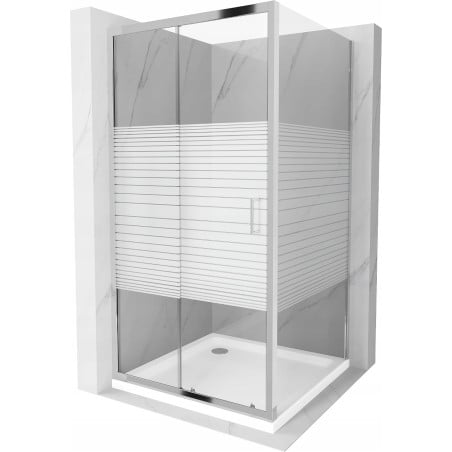 Mexen Apia Schiebeduschkabine 90 x 90 cm, weiße Streifen, Chrom + Flat Duschwanne - 840-090-090-01-20-4010