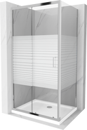 Mexen Apia Schiebeduschkabine 140 x 70 cm, weiße Streifen, Chrom + Flat Duschwanne - 840-140-070-01-20-4010