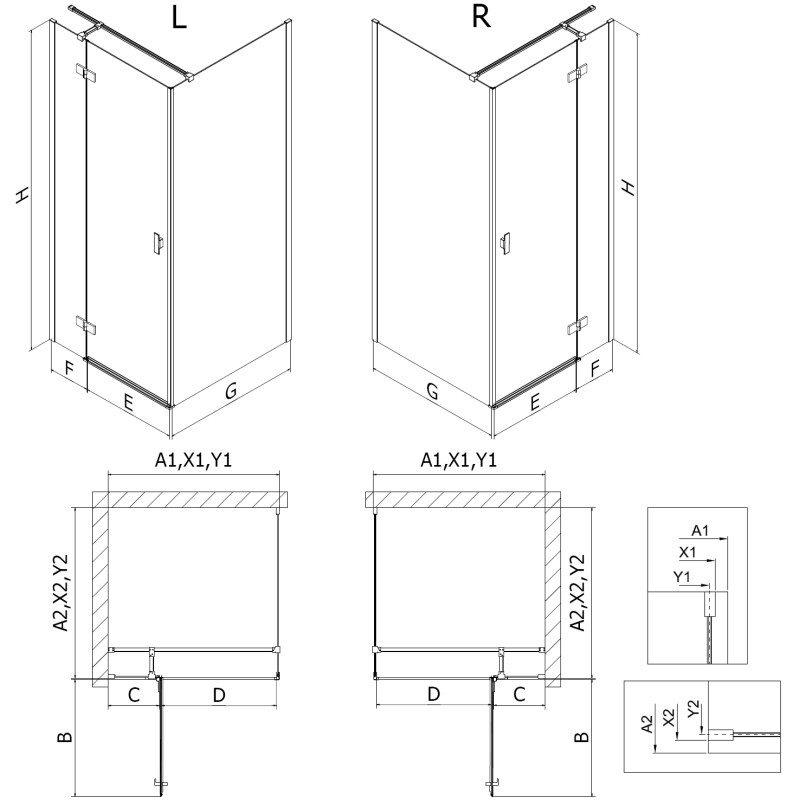 Mexen Mist-H T Duschkabine links schwenkbar 100 x 75 cm, transparent, gebürstetes Kupfer - 8A5T-100-075-65-00-L