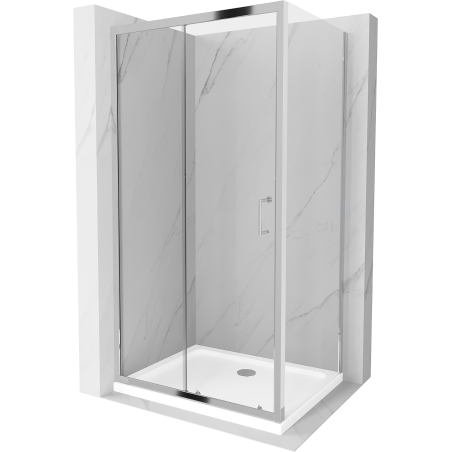 Mexen Apia Duschkabine verschiebbar 90 x 80 cm, transparent, Chrom + Duschwanne Flat - 840-090-080-01-00-4010
