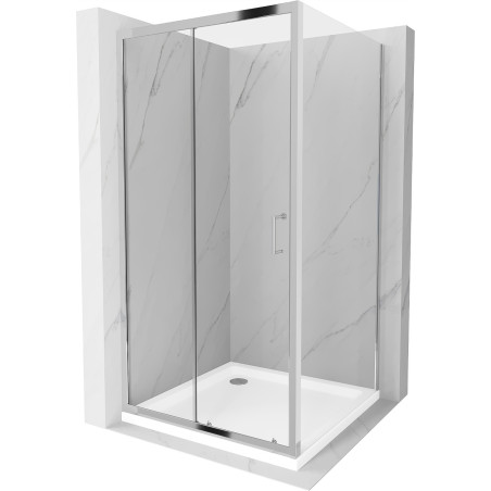 Mexen Apia Schiebeduschkabine 90 x 90 cm, transparent, Chrom + Duschwanne Flat - 840-090-090-01-00-4010