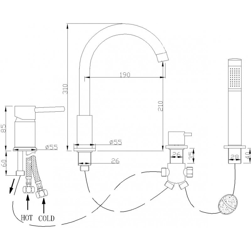 Mexen Alma Badewannenarmatur, schwarz - 75032-70