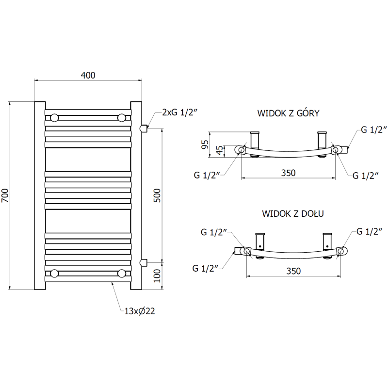 Mexen Ares seitlicher Badezimmerheizkörper 700 x 400 mm, 240 W, weiß - W102-0700-400-00-20-S