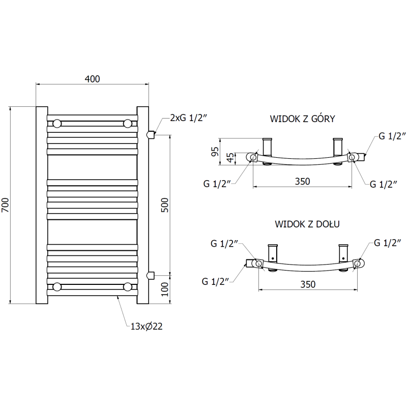Mexen Ares seitlicher Badezimmerheizkörper 700 x 400 mm, 240 W, schwarz - W102-0700-400-00-70-S