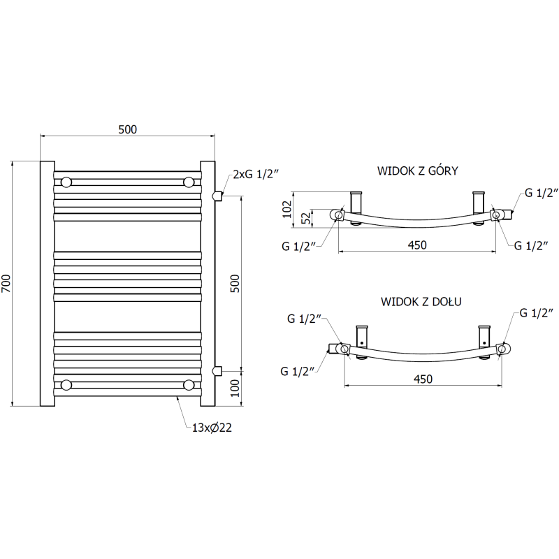 Mexen Ares Seitlicher Badezimmerheizkörper 700 x 500 mm, 286 W, weiß - W102-0700-500-00-20-S