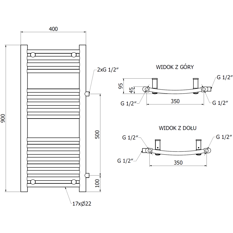 Mexen Ares seitlicher Badezimmerheizkörper 900 x 400 mm, 312 W, weiß - W102-0900-400-00-20-S