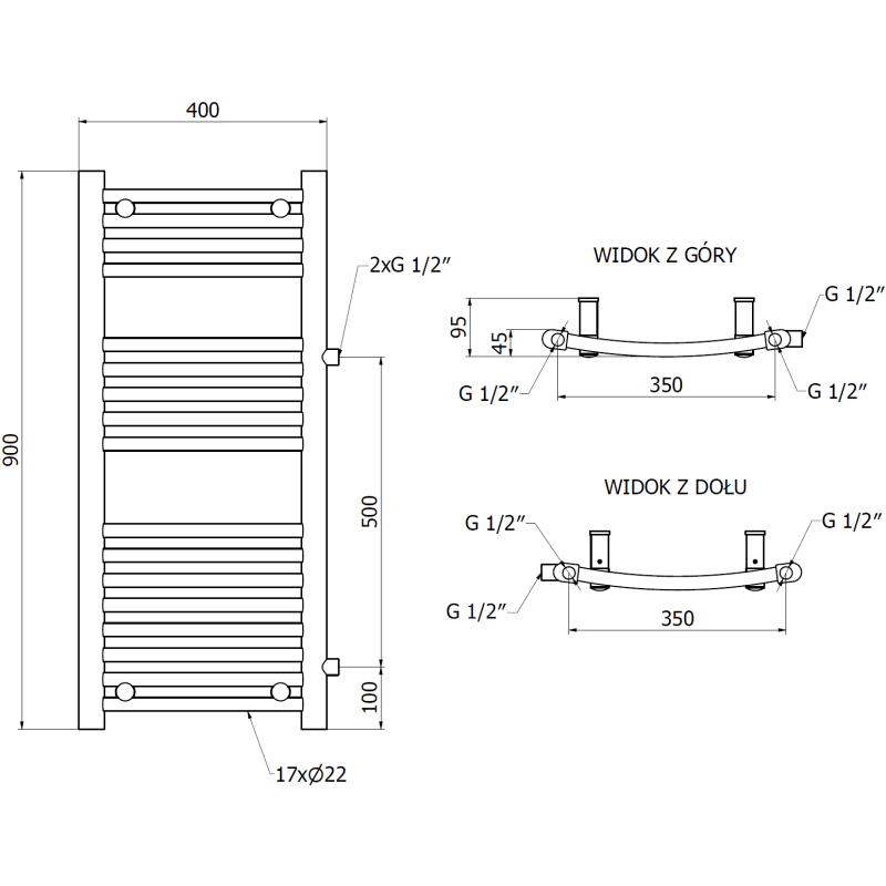 Mexen Ares seitlicher Badheizkörper 900 x 400 mm, 312 W, schwarz - W102-0900-400-00-70-S