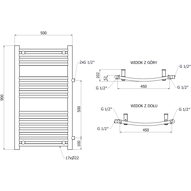 Mexen Ares seitlicher Badezimmerheizkörper 900 x 500 mm, 372 W, weiß - W102-0900-500-00-20-S