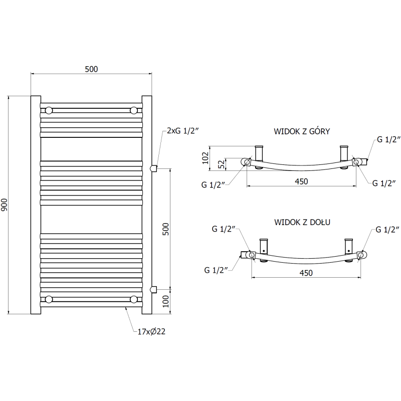 Mexen Ares seitlicher Badezimmerheizkörper 900 x 500 mm, 372 W, schwarz - W102-0900-500-00-70-S