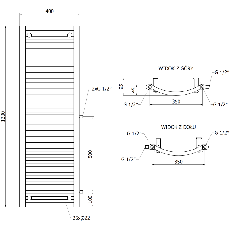 Mexen Ares Seitlicher Badheizkörper 1200 x 400 mm, 442 W, weiß - W102-1200-400-00-20-S