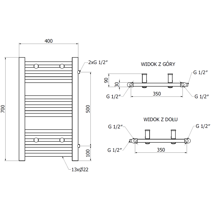 Mexen Mars seitlicher Badezimmerheizkörper 700 x 400 mm, 238 W, weiß - W110-0700-400-00-20-S
