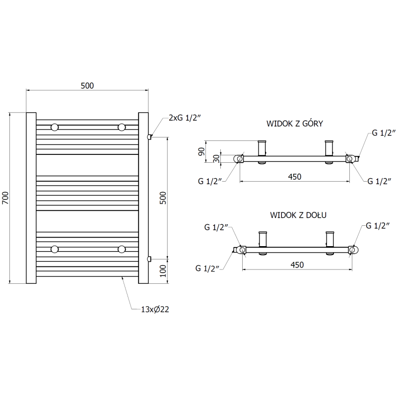 Mexen Mars seitlicher Badezimmerheizkörper 700 x 500 mm, 284 W, schwarz - W110-0700-500-00-70-S