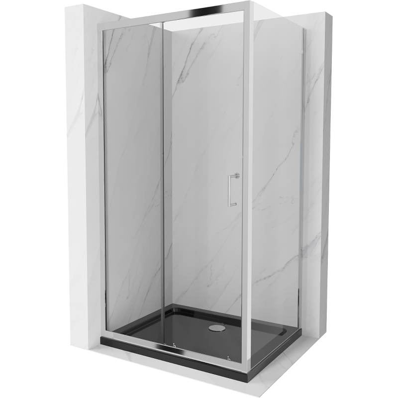 Mexen Apia Duschkabine Schiebetür 90 x 80 cm, transparent, chrom + Duschelement Flat, schwarz - 840-090-080-01-00-4070