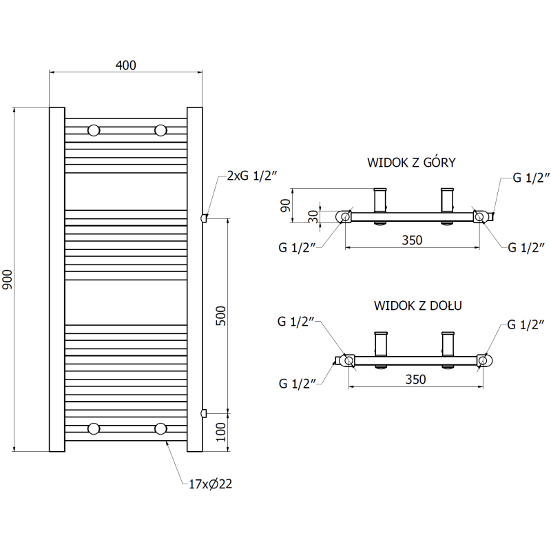 Mexen Mars seitlicher Badezimmerheizkörper 900 x 400 mm, 309 W, schwarz - W110-0900-400-00-70-S