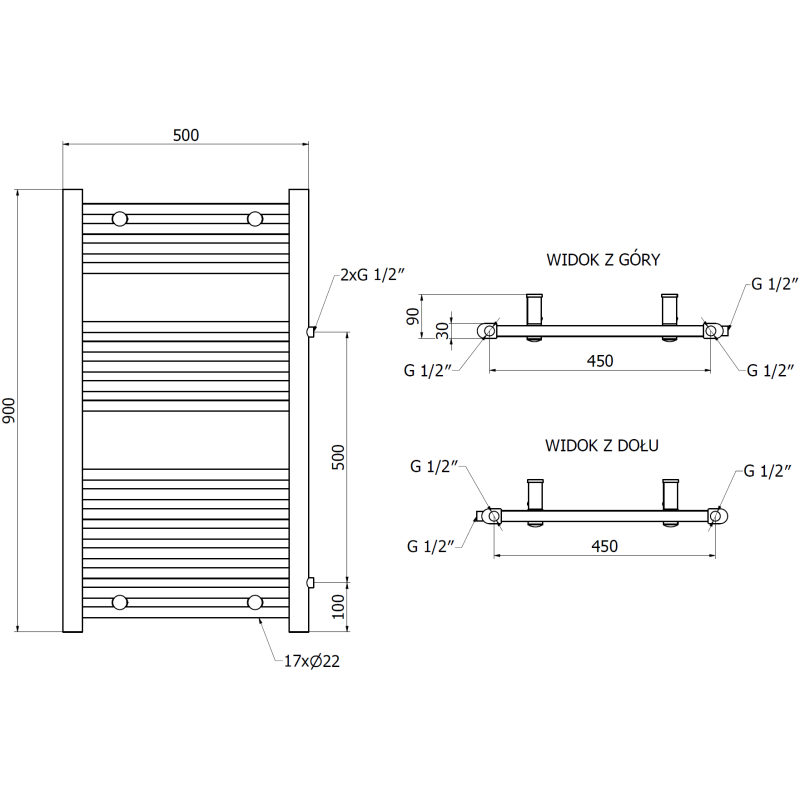 Mexen Mars Seitlicher Badheizkörper 900 x 500 mm, 370 W, weiß - W110-0900-500-00-20-S