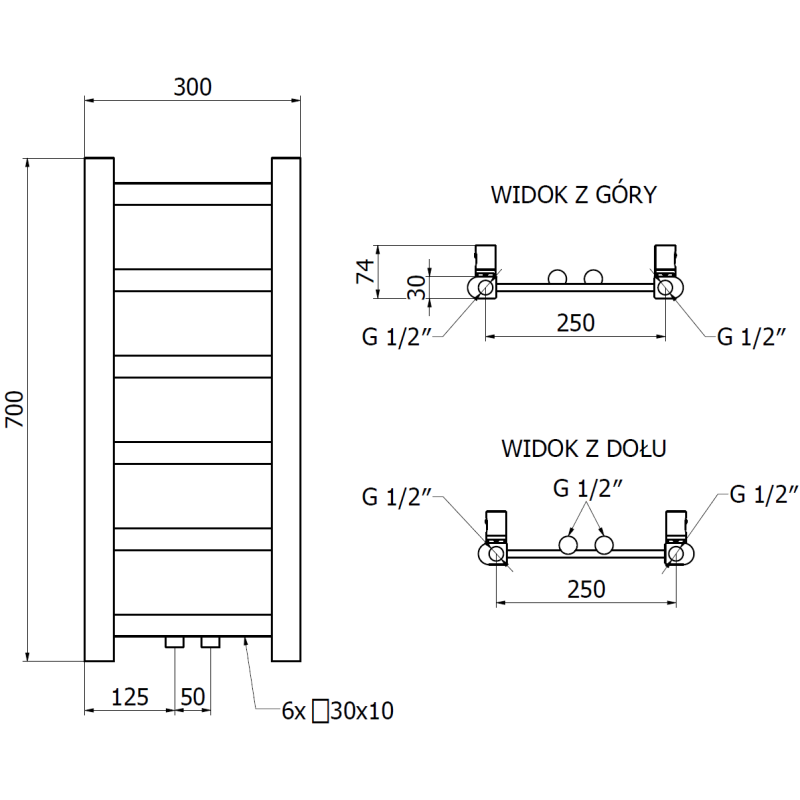 Mexen Bolt Badheizkörper 700 x 300 mm, 141 W, weiß - W126-0700-300-00-20