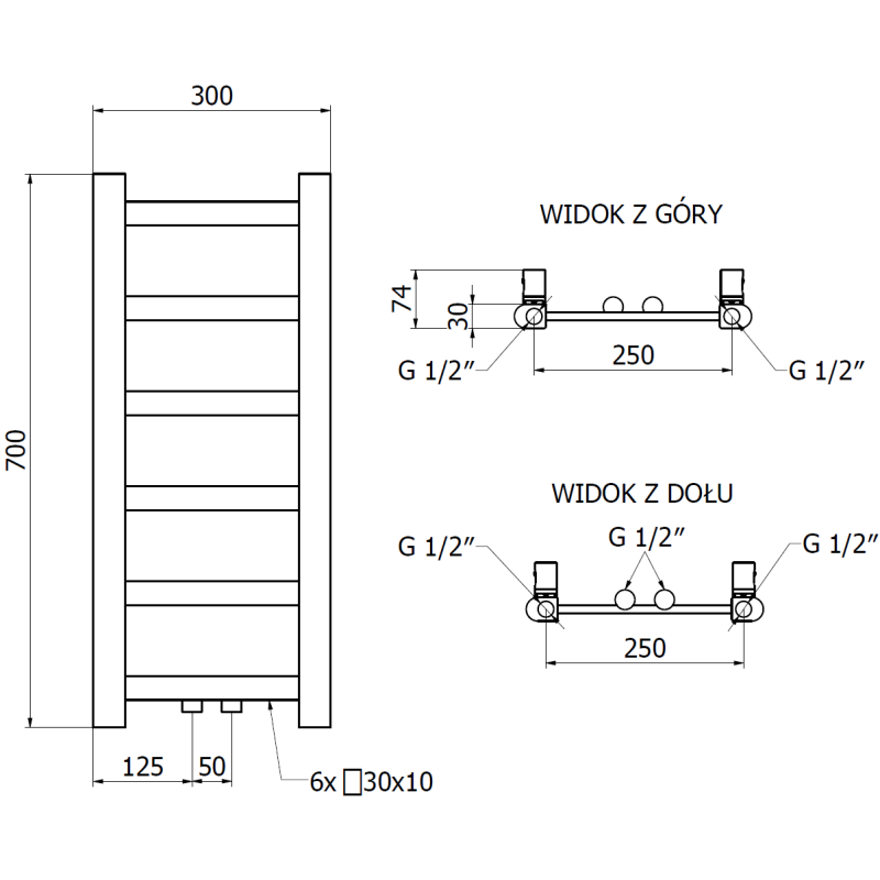 Mexen Bolt Badheizkörper 700 x 300 mm, 141 W, schwarz - W126-0700-300-00-70
