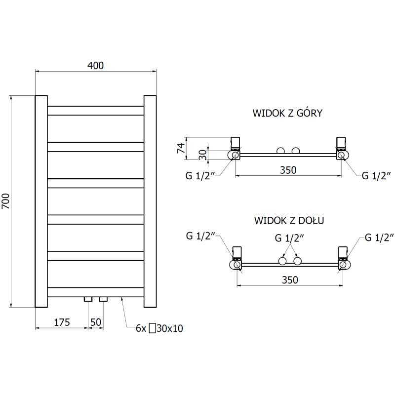 Mexen Bolt Badezimmerheizkörper 700 x 400 mm, 165 W, schwarz - W126-0700-400-00-70