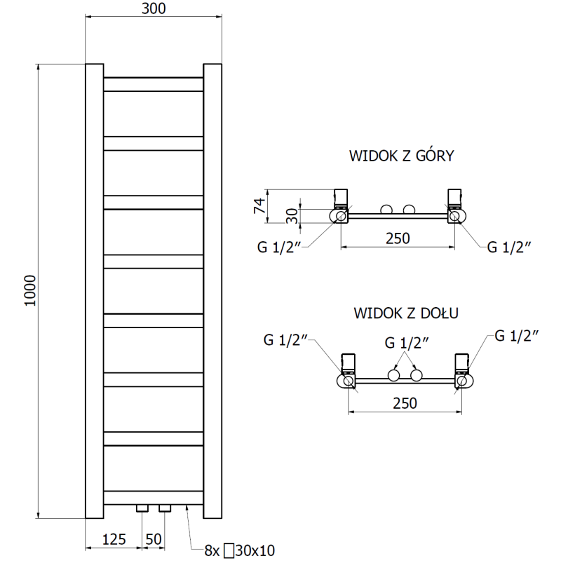 Mexen Bolt Badheizkörper 1000 x 300 mm, 197 W, schwarz - W126-1000-300-00-70
