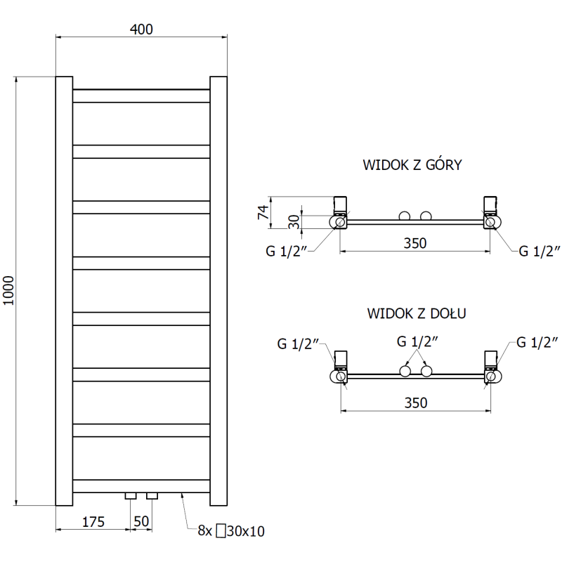 Mexen Bolt Badezimmerheizkörper 1000 x 400 mm, 228 W, Anthrazit - W126-1000-400-00-66