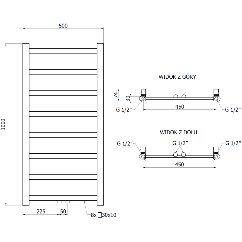 Mexen Bolt Heizkörper 1000 x 500 mm, 259 W, weiß - W126-1000-500-00-20