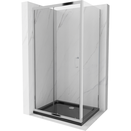 Mexen Apia begehbare Duschkabine 100 x 70 cm, transparent, Chrom + Duschwanne Flat, schwarz - 840-100-070-01-00-4070