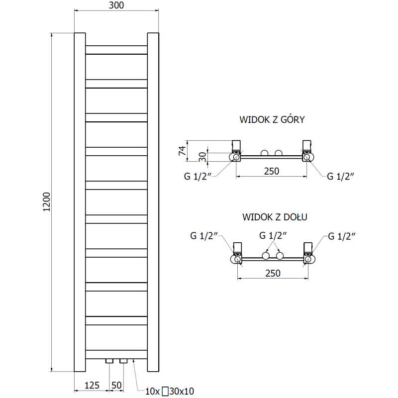 Mexen Bolt Badheizkörper 1200 x 300 mm, 240 W, weiß - W126-1200-300-00-20