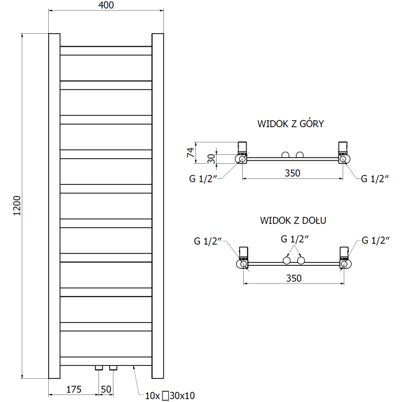 Mexen Bolt Badheizkörper 1200 x 400 mm, 220 W, Chrom - W126-1200-400-00-01