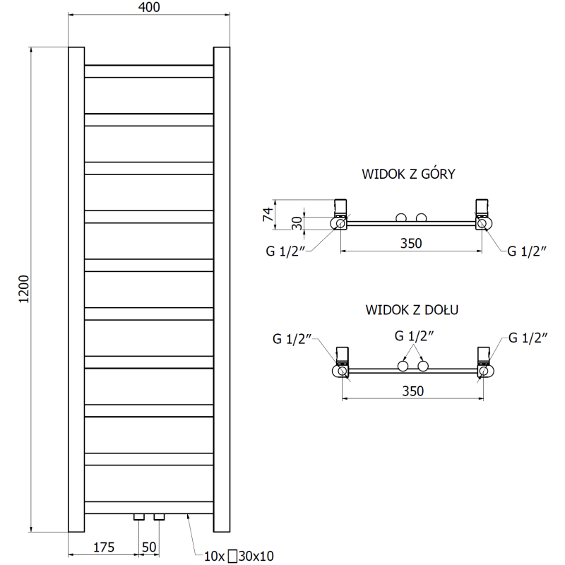 Mexen Bolt Badheizkörper 1200 x 400 mm, 220 W, gold - W126-1200-400-00-50