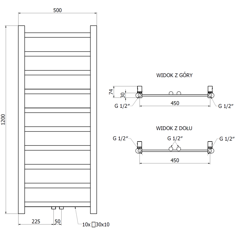 Mexen Bolt Badezimmerheizkörper 1200 x 500 mm, 251 W, Chrom - W126-1200-500-00-01